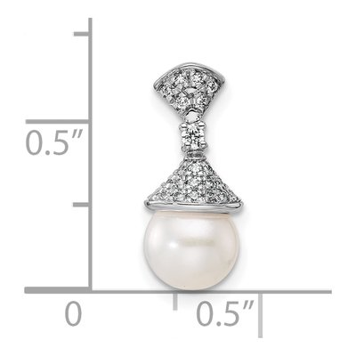 14K White Gold 1/8 ct tw Freshwater Cultured Pearl & Diamond Slide Pendant – view 4