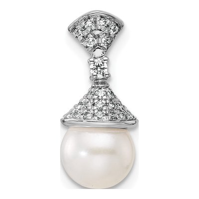 14K White Gold 1/8 ct tw Freshwater Cultured Pearl & Diamond Slide Pendant