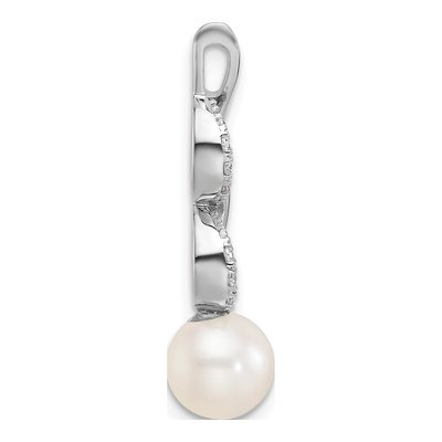 14K White Gold 1/20 ct tw Freshwater Cultured Pearl & Diamond Slide Pendant – view 3