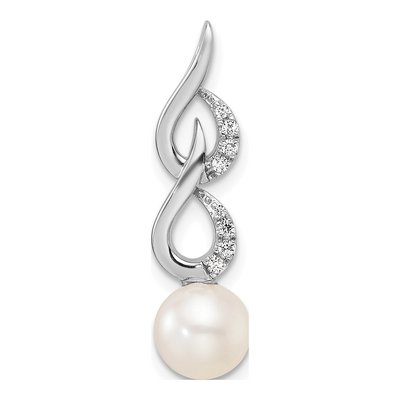 14K White Gold 1/20 ct tw Freshwater Cultured Pearl & Diamond Slide Pendant