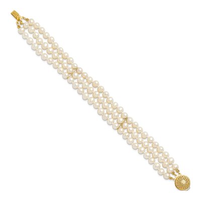 14K Yellow Gold Freshwater Cultured Pearl 3-Strand Bracelet – view 2