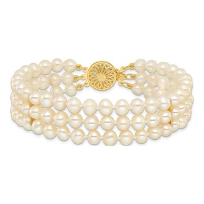 14K Yellow Gold Freshwater Cultured Pearl 3-Strand Bracelet – view 3
