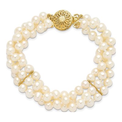 14K Yellow Gold Freshwater Cultured Pearl 3-Strand Bracelet – view 4