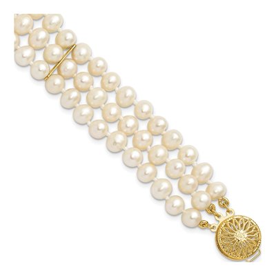 14K Yellow Gold Freshwater Cultured Pearl 3-Strand Bracelet