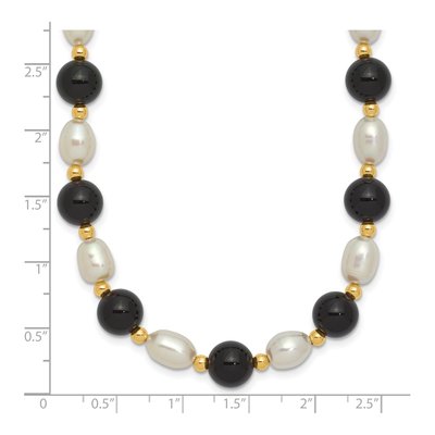 14K Yellow Gold Onyx & Freshwater Cultured Pearl Beaded Necklace – view 5