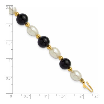 14K Yellow Gold Freshwater Cultured Pearl & Onyx Rice Beaded Bracelet – view 5