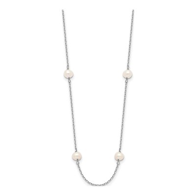 14K White Gold Freshwater Cultured Pearl Station Necklace – view 3