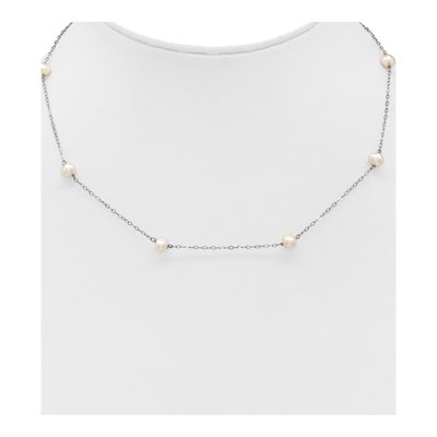 14K White Gold Freshwater Cultured Pearl Station Necklace – view 5