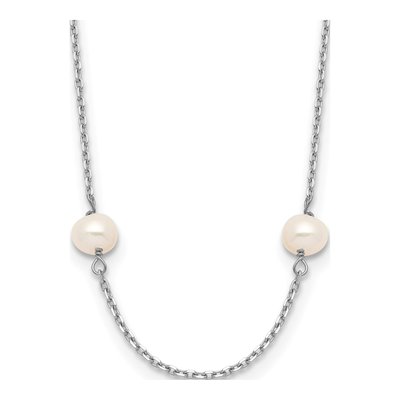 14K White Gold Freshwater Cultured Pearl Station Necklace