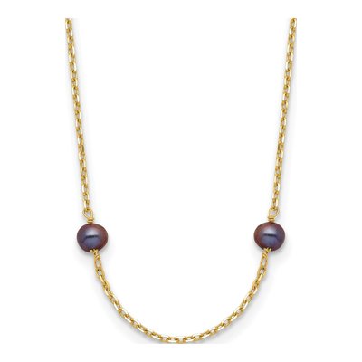 14K Yellow Gold Black Freshwater Cultured Pearl Station Necklace