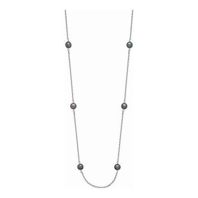 14K White Gold Black Freshwater Cultured Pearl Necklace – view 2