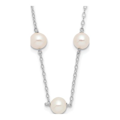 14K White Gold Freshwater Cultured Pearl Near Round 12-station Necklace