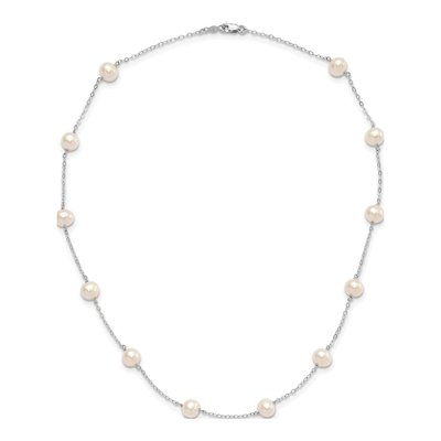 14K White Gold Freshwater Cultured Pearl Near Round 12-station Necklace – view 4