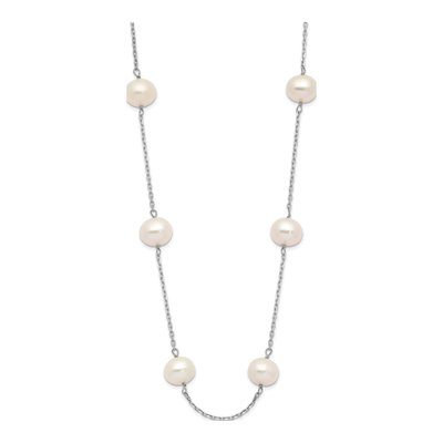 14K White Gold Freshwater Cultured Pearl Near-Round 12-Station Necklace