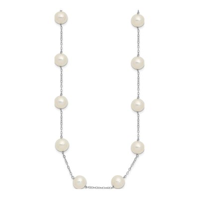 14K White Gold Freshwater Cultured Pearl Station Necklace – view 3
