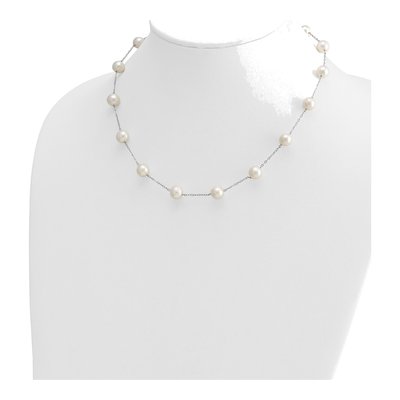 14K White Gold Freshwater Cultured Pearl Station Necklace – view 4