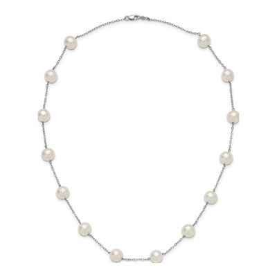 14K White Gold Freshwater Cultured Pearl Station Necklace – view 5