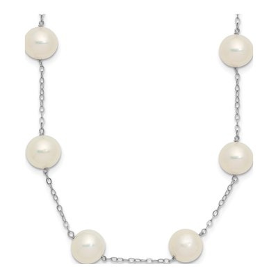 14K White Gold Freshwater Cultured Pearl Station Necklace