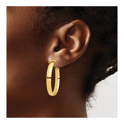 14K Yellow Gold 38mm Flat Tube Omega Back Hoop Earrings – view 4