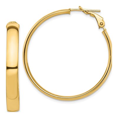 14K Yellow Gold 38mm Flat Tube Omega Back Hoop Earrings