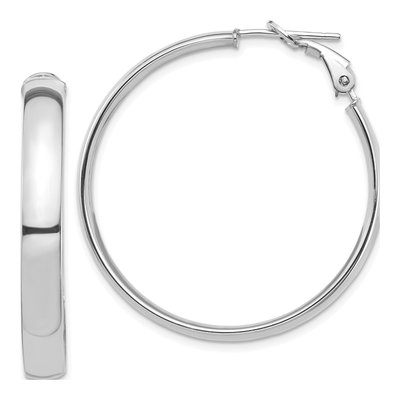 14K White Gold 38mm Tube Omega Back Hoop Earrings