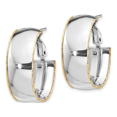 14K Two-Tone Wg 9.5mm Polished With Yg D/C Wire Accent Oval Hoop Earrings – view 3