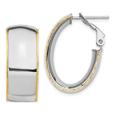 14K Two-Tone Wg 9.5mm Polished With Yg D/C Wire Accent Oval Hoop Earrings