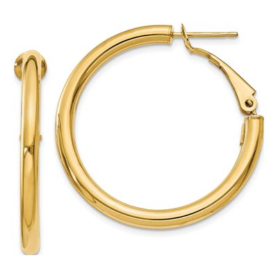 14K Yellow Gold 33mm Omega Back Tube Hoop Earrings
