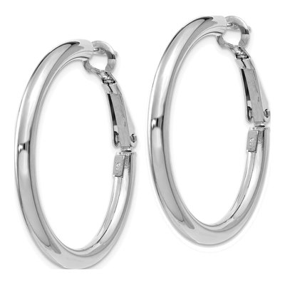 14K White Gold 33mm Omega Back Tube Hoop Earrings – view 3