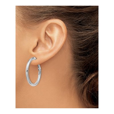 14K White Gold 33mm Omega Back Tube Hoop Earrings – view 4