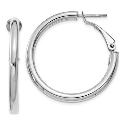 14K White Gold 33mm Omega Back Tube Hoop Earrings