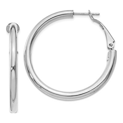 14K White Gold 36mm Round Omega Back Tube Hoop Earrings