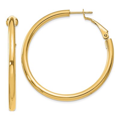 14K Yellow Gold 41mm Omega Back Tube Hoop Earrings