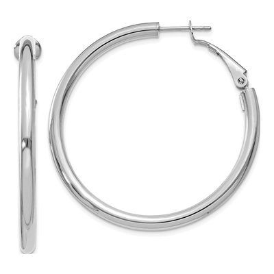 14K White Gold 41mm Omega Back Tube Hoop Earrings