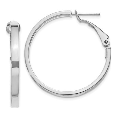 14K White Gold 30mm Omega Back Hoop Earrings