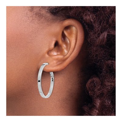 14K White Gold 35mm Square Tube Hoop Earrings – view 3
