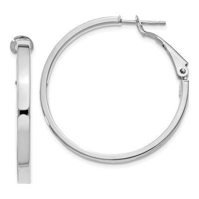 14K White Gold 35mm Square Tube Hoop Earrings