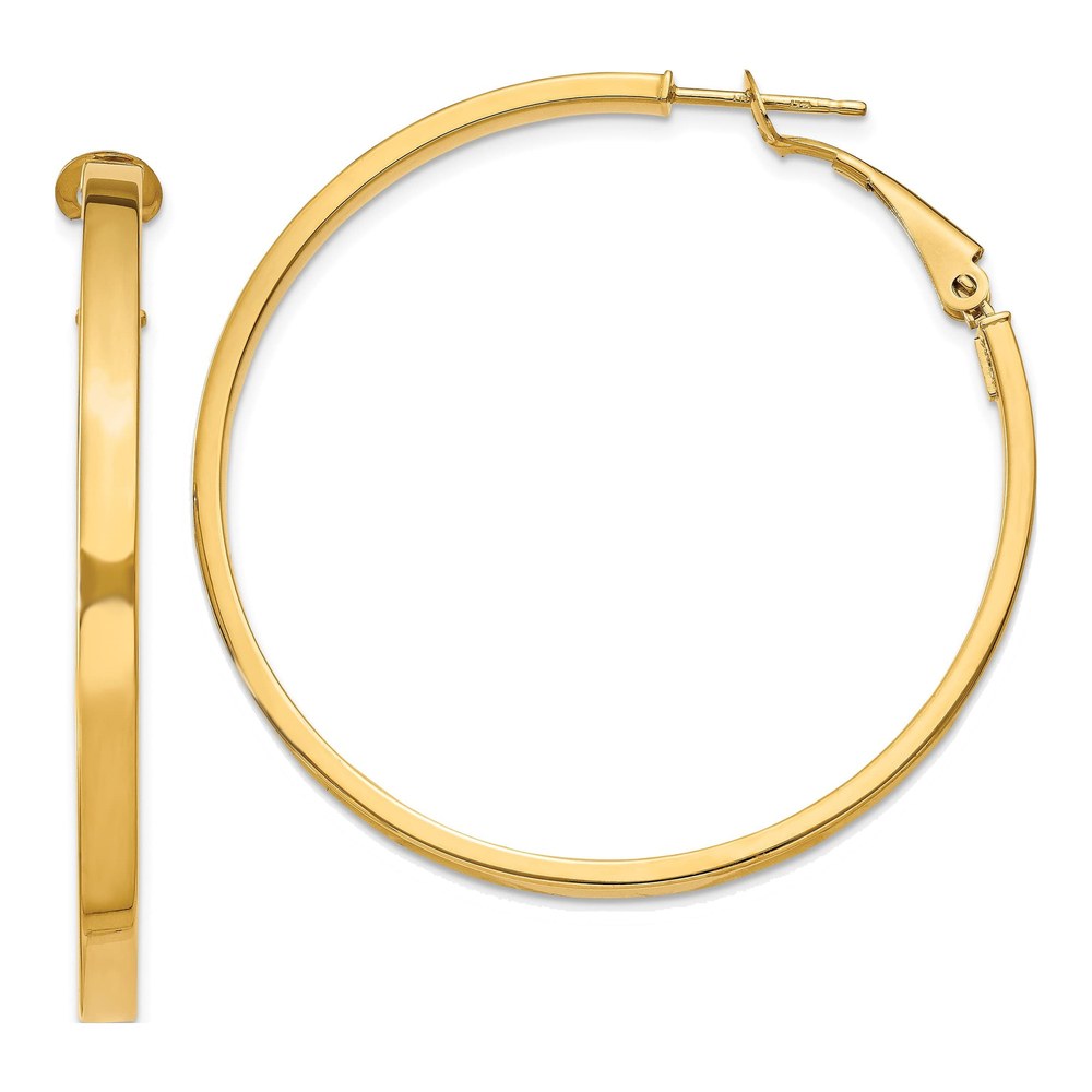 14K Yellow Gold Square Tube Hoop Earrings, Omega Back