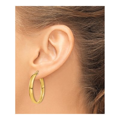 14K Yellow Gold 25mm Tube Hoop Earrings – view 3