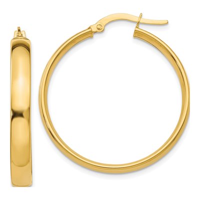 14K Yellow Gold 25mm Tube Hoop Earrings
