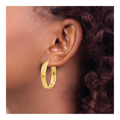 14K Yellow Gold Oval Tube Hoop Earrings – view 4
