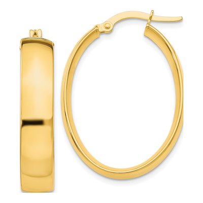 14K Yellow Gold Oval Tube Hoop Earrings