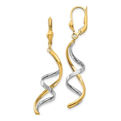 14K Two-Tone Gold Spiral Leverback Earrings