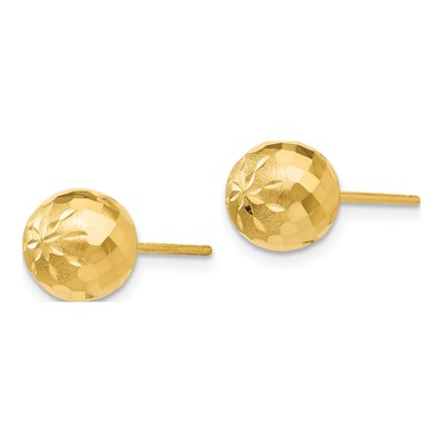 14K Yellow Gold Diamond-Cut Puffed Mirror Ball Stud Earrings – view 3