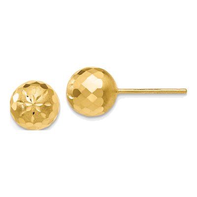 14K Yellow Gold Diamond-Cut Puffed Mirror Ball Stud Earrings
