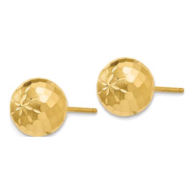 14K Yellow Gold Diamond-Cut Puffed Ball Stud Earrings – view 3