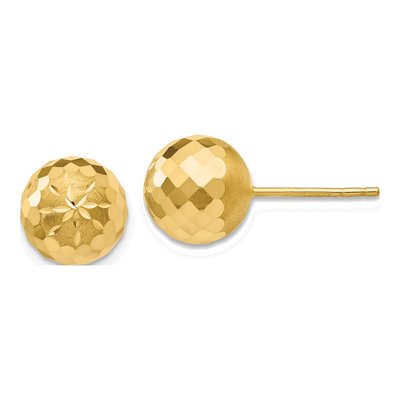 14K Yellow Gold Diamond-Cut Puffed Ball Stud Earrings