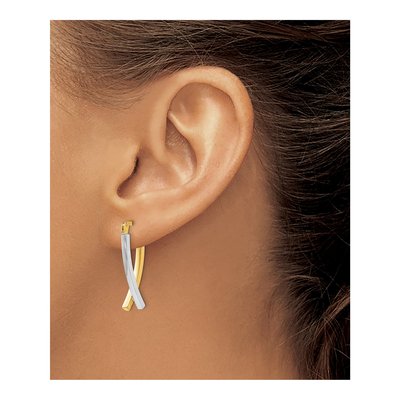 14K Two-Tone Gold Tube Dangle Earrings – view 4