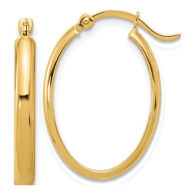 14K Yellow Gold Oval Tube Hoop Earrings