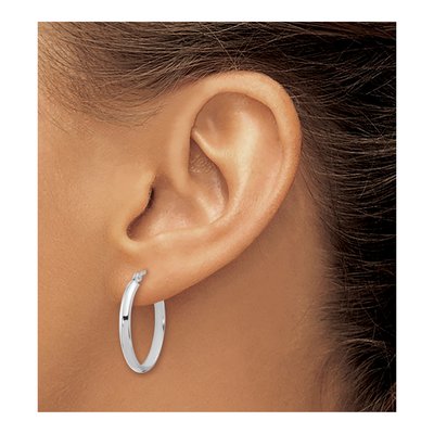 14K White Gold Oval Tube Hoop Earrings – view 4